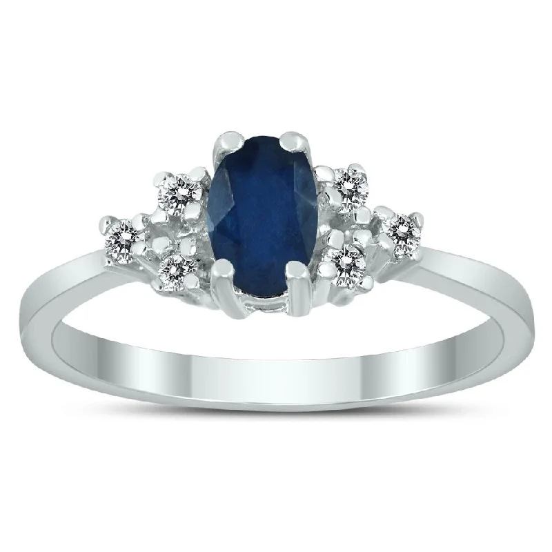 Women’s radiant-cut ring-6X4MM Sapphire and Diamond Regal Ring in 10K White Gold