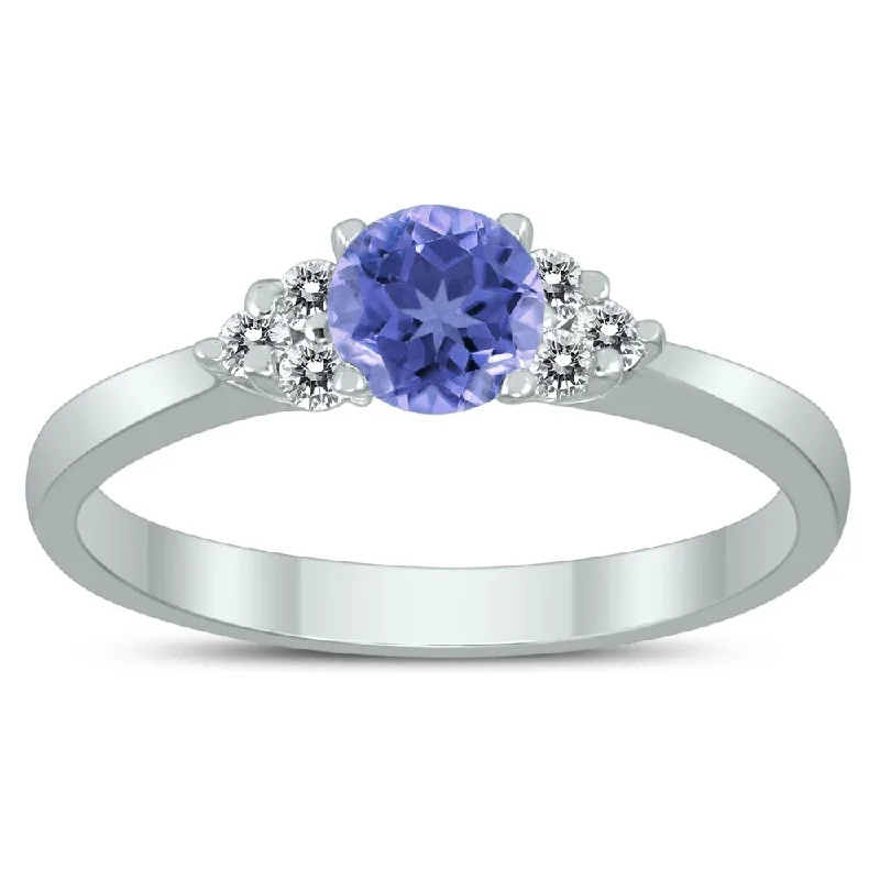 Women’s bold ring-4MM Tanzanite and Diamond Cynthia Ring in 10K White Gold