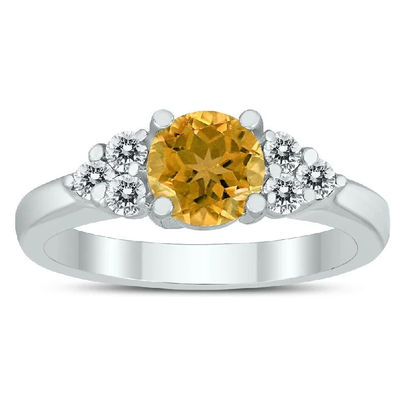 Women’s double ring-6MM Citrine and Diamond Cynthia Ring in 10K White Gold