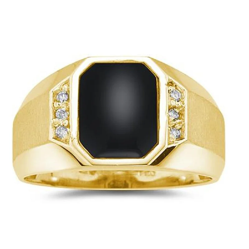 Women’s diamond band ring-10K Yellow Gold Onyx and Diamond Men's Ring