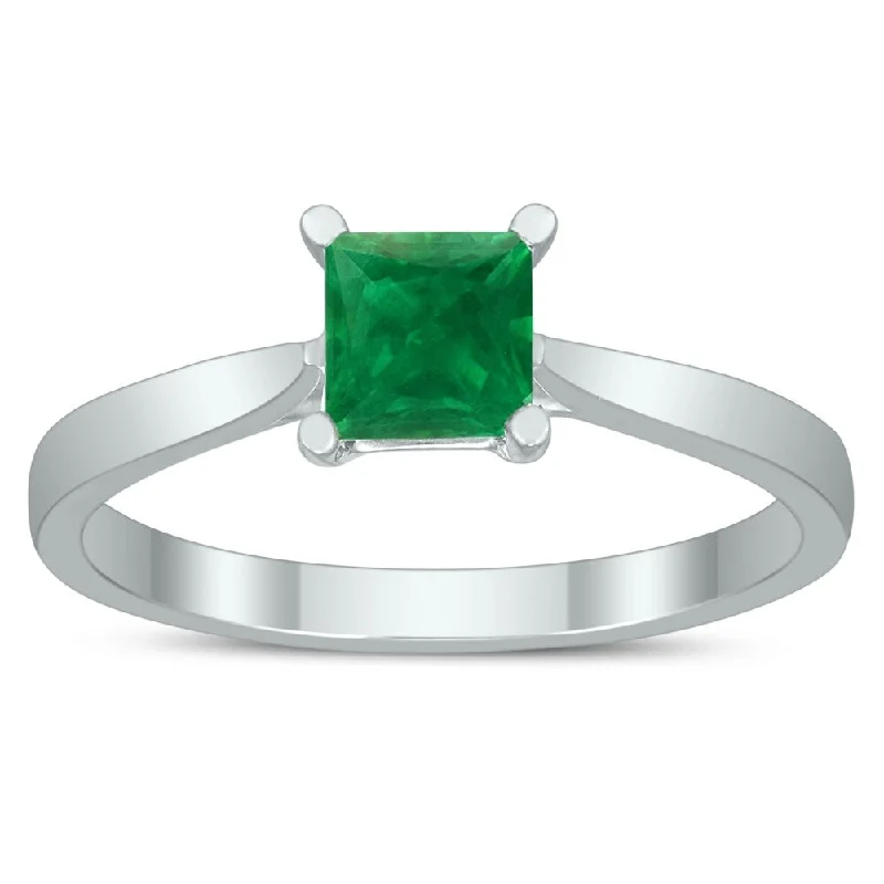 Women’s oval ring-Square Princess Cut 5MM Emerald Solitaire Ring in 10K White Gold