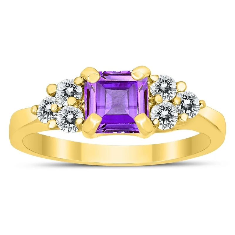 Women’s diamond engagement ring-Princess Cut 6X6MM Amethyst and Diamond Duchess Ring in 10K Yellow Gold