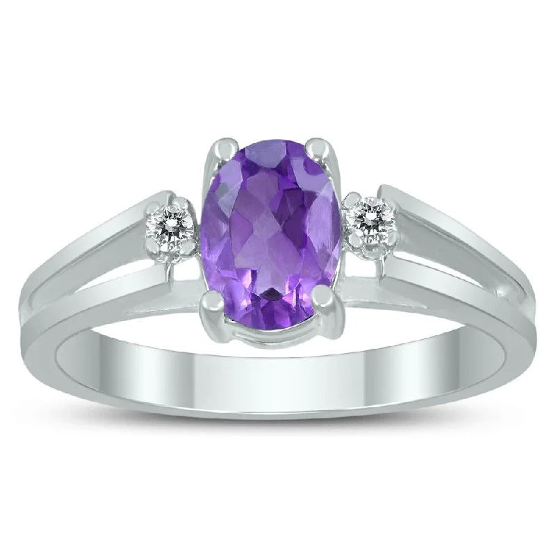 Women’s diamond eternity ring-7X5MM Amethyst and Diamond Open Three Stone Ring in 10K White Gold