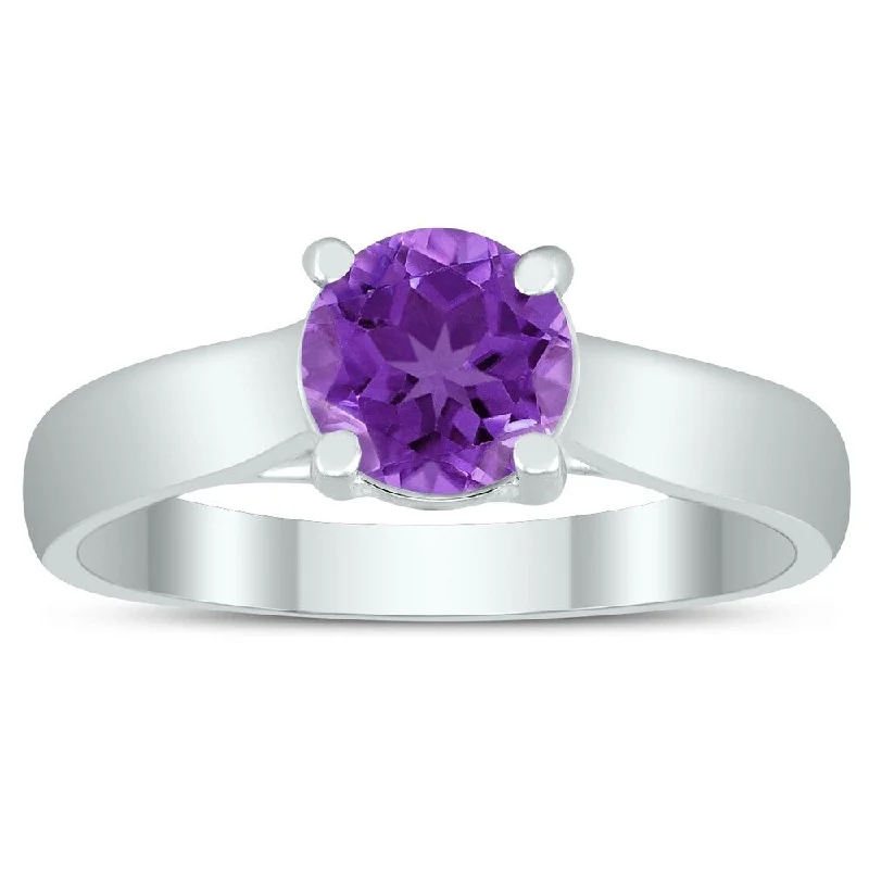 Women’s wedding ring-Round 6MM Amethyst Cathedral Solitaire Ring in 10K White Gold