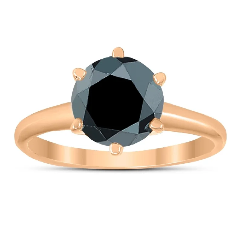 Women’s vintage diamond ring-2 Carat Round Black Diamond Solitaire Ring in 14K Rose Gold