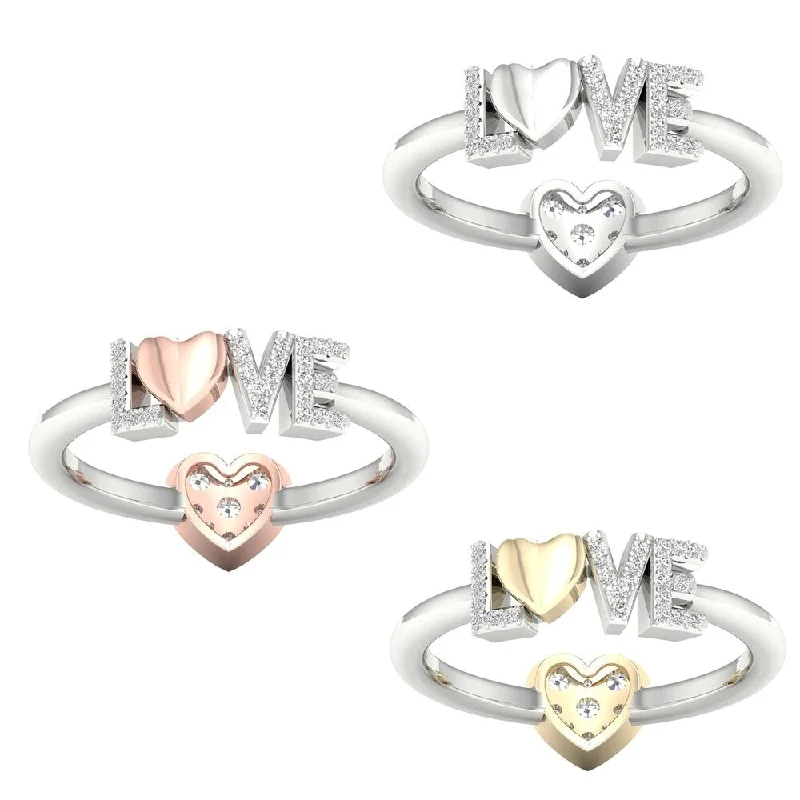 Women’s platinum ring-1/5ct TDW Diamond Ring in Sterling Silver with Gold Plated Heart by De Couer