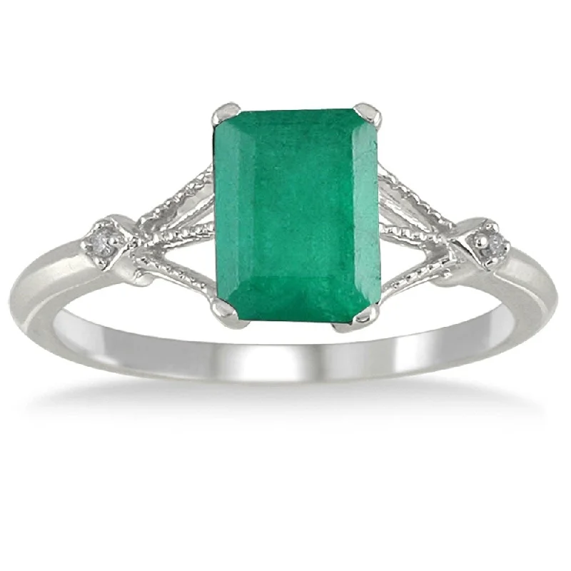 Women’s custom ring-1.60 Carat Emerald and Diamond Ring in 10K White Gold