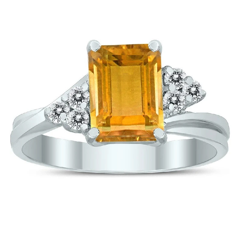 Women’s art nouveau ring-8X6MM Citrine and Diamond Twist Ring in 10K White Gold