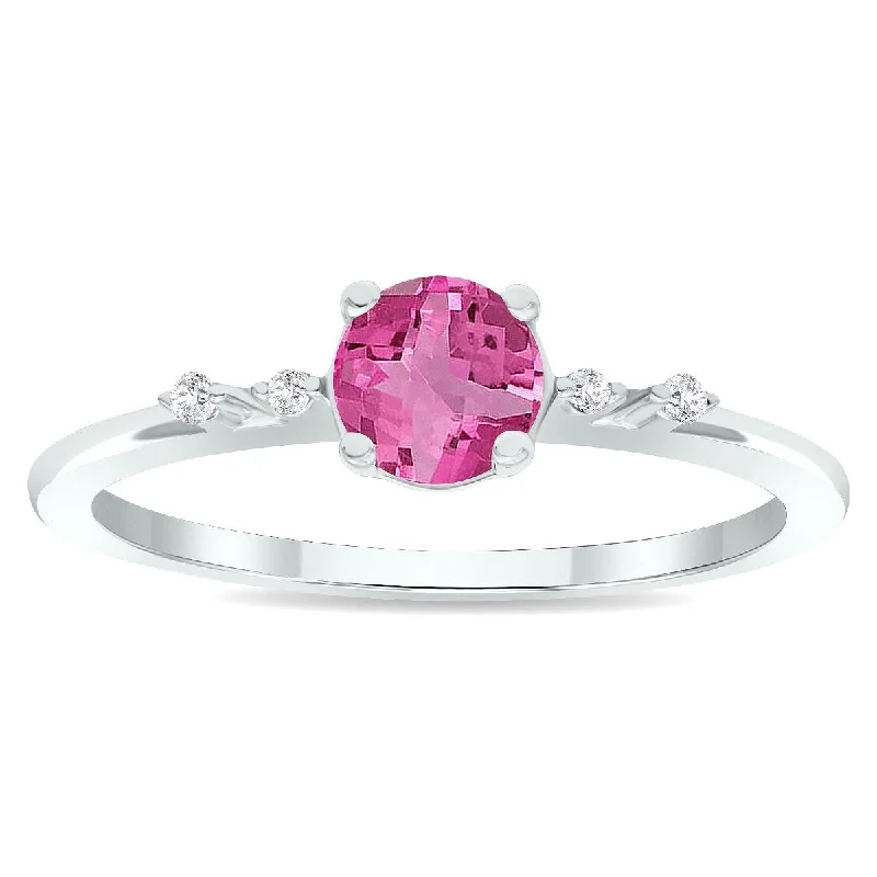 Women’s vintage ring-Women's Pink Topaz and Diamond Sparkle Ring in 10K White Gold