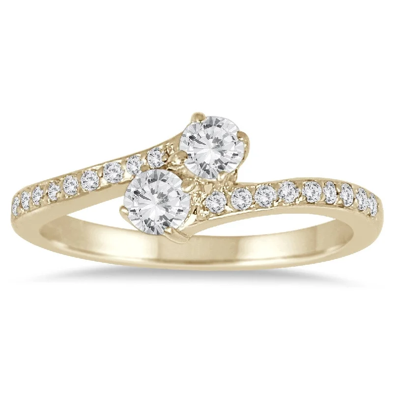 Women’s fashion ring-Marquee 1/2 Carat TW Two Stone Diamond Ring in 14K Yellow Gold