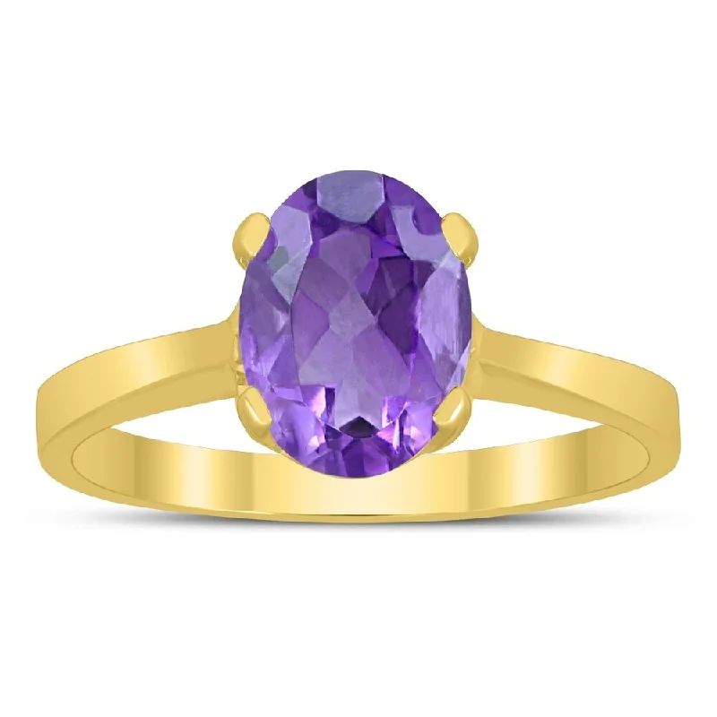 Women’s diamond eternity ring-Oval Solitaire 8X6MM Amethyst Ring in 10K Yellow Gold