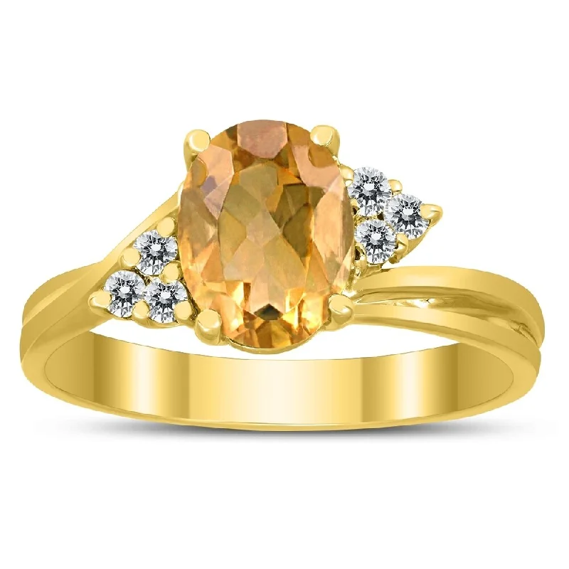 Women’s chic ring-8X6MM Citrine and Diamond Twist Ring in 10K Yellow Gold