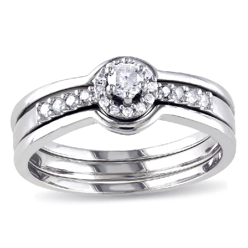 Women’s white gold ring-Miadora Sterling Silver 1/4ct TDW Diamond Halo Bridal Ring Set - White