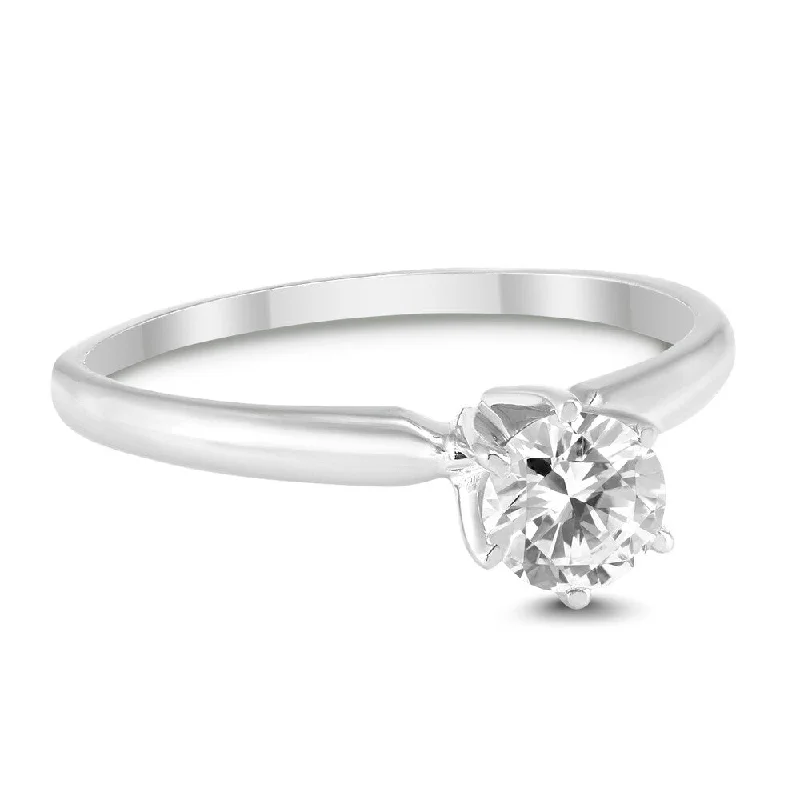 Women’s silver band ring-3/8 Carat Round Diamond Solitaire Ring in 14K White Gold