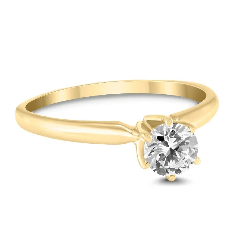 Women’s heart-shaped ring-Marquee Certified (J-K Color, SI1-SI2 Clarity) 3/8 Carat Round Diamond Solitaire Ring in 14K Yellow Gold