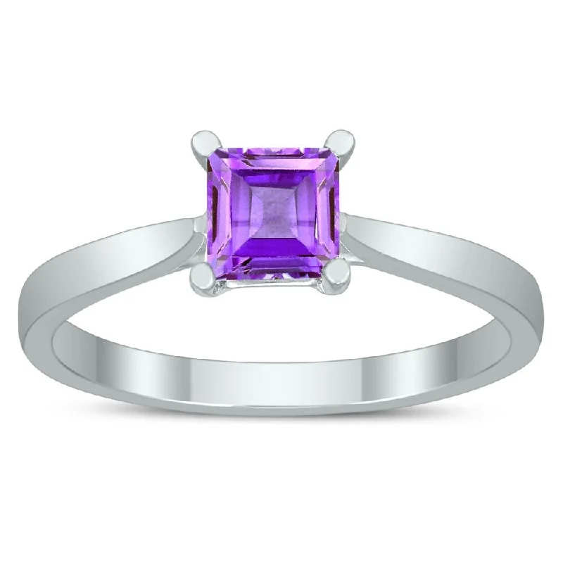 Women’s gemstone engagement ring-Square Princess Cut 5MM Amethyst Solitaire Ring in 10K White Gold