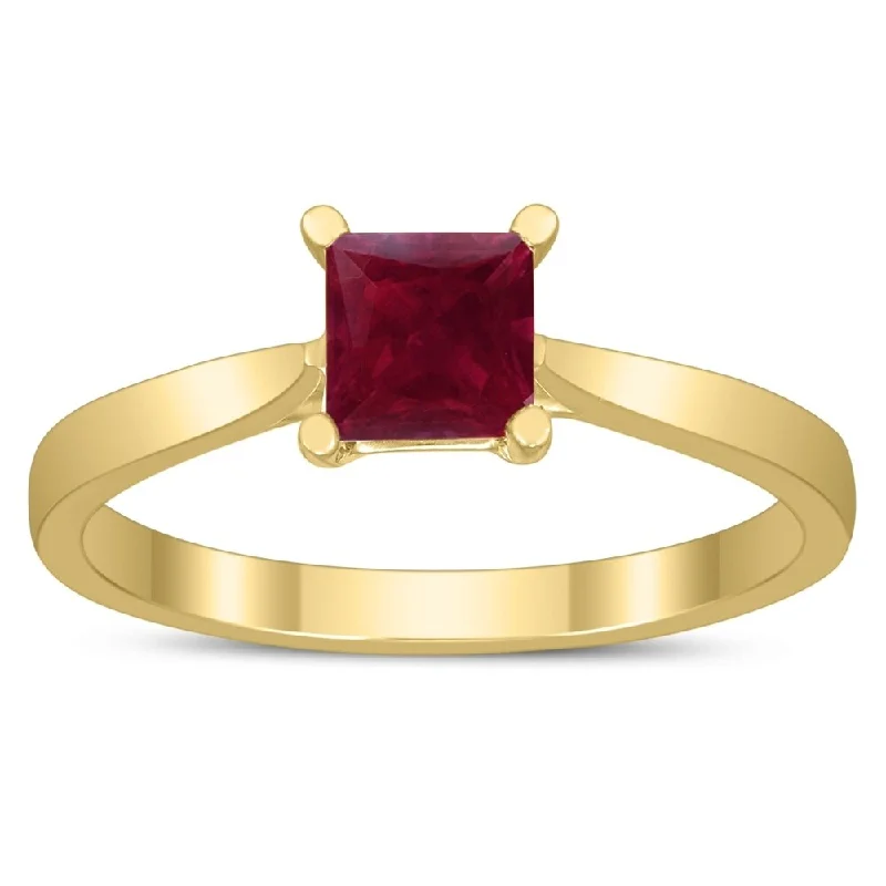 Women’s sapphire and diamond ring-Square Princess Cut 5MM Ruby Solitaire Ring in 10K Yellow Gold