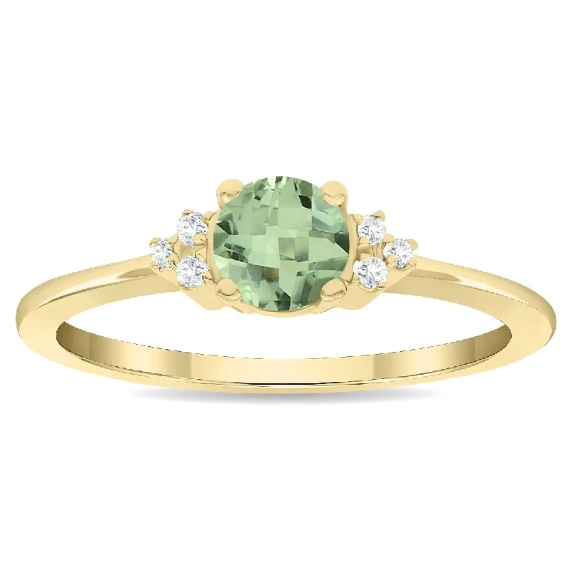 Women’s bold ring-Women's Round Shaped Green Amethyst and Diamond Half Moon Ring in 10K Yellow Gold