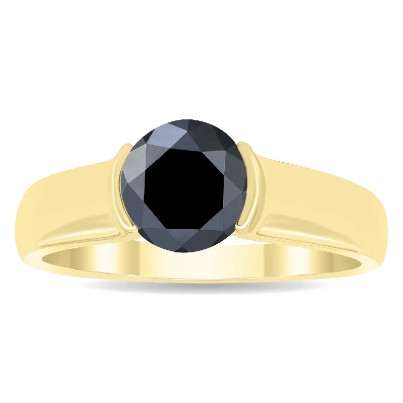 Women’s celestial ring-Marquee 1 1/2 Carat Half Bezel Black Diamond Solitaire Ring in 10K Yellow Gold