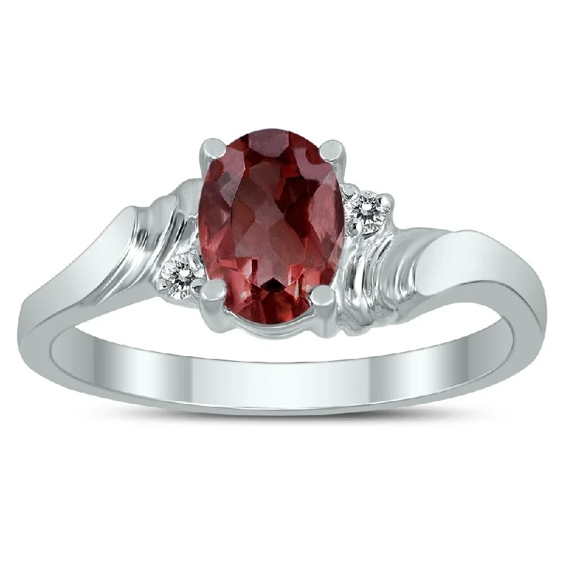 Women’s fancy ring-7X5MM Garnet and Diamond Wave Ring in 10K White Gold