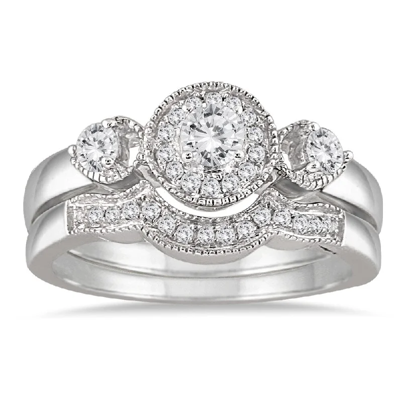 Women’s signet ring-Marquee Jewels 10k White Gold 1/2ct TDW Antique Diamond Bridal Ring Set