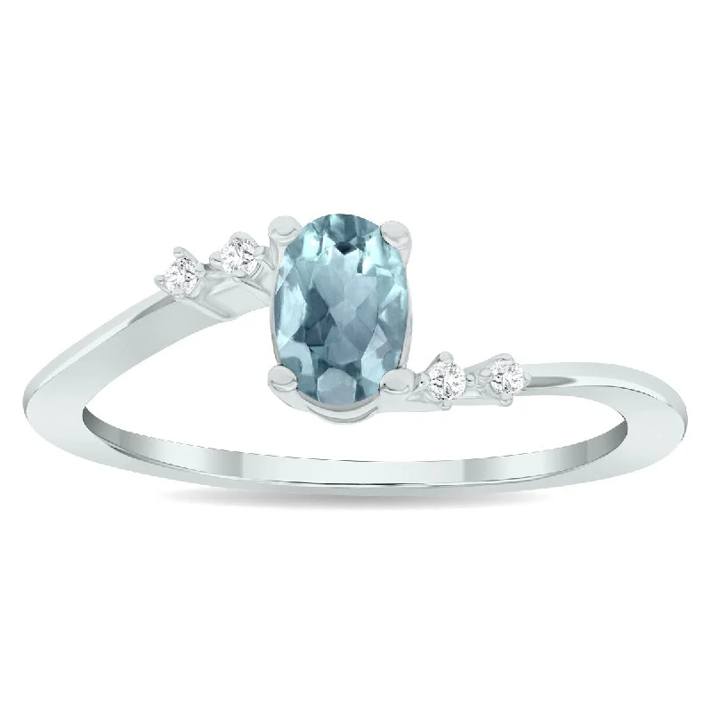 Women’s anniversary ring-Women's Aquamarine and Diamond Tierra Ring in 10K White Gold