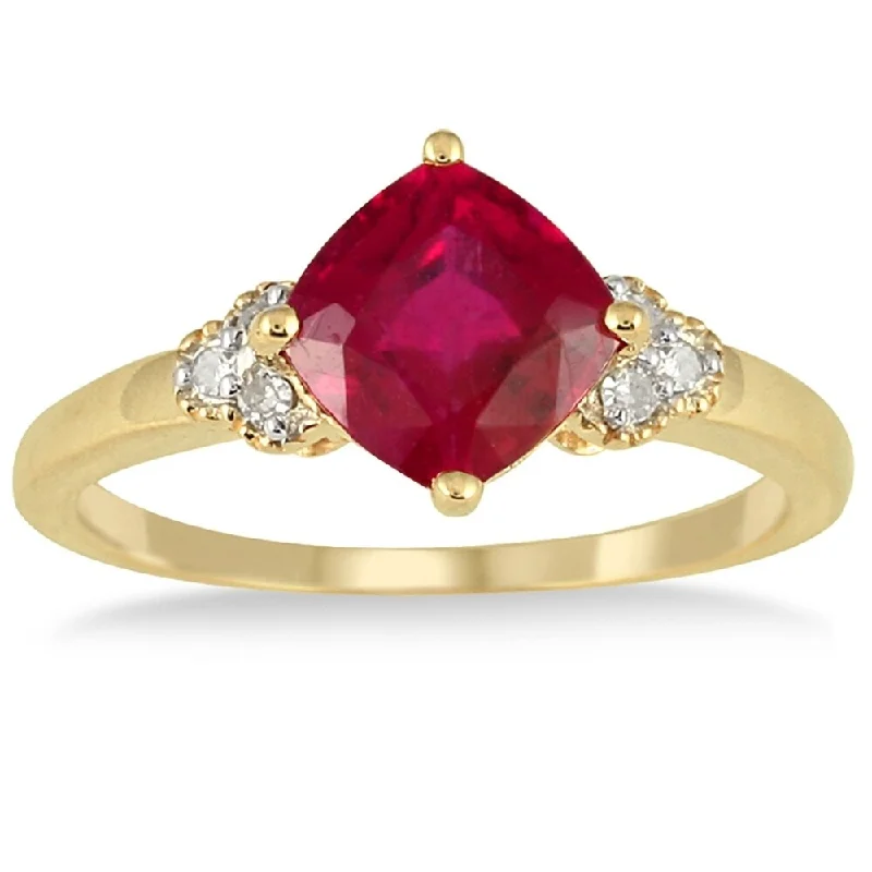 Women’s fashion ring-2.25 Carat Cushion Cut Ruby and Diamond Ring in 10K Yellow Gold