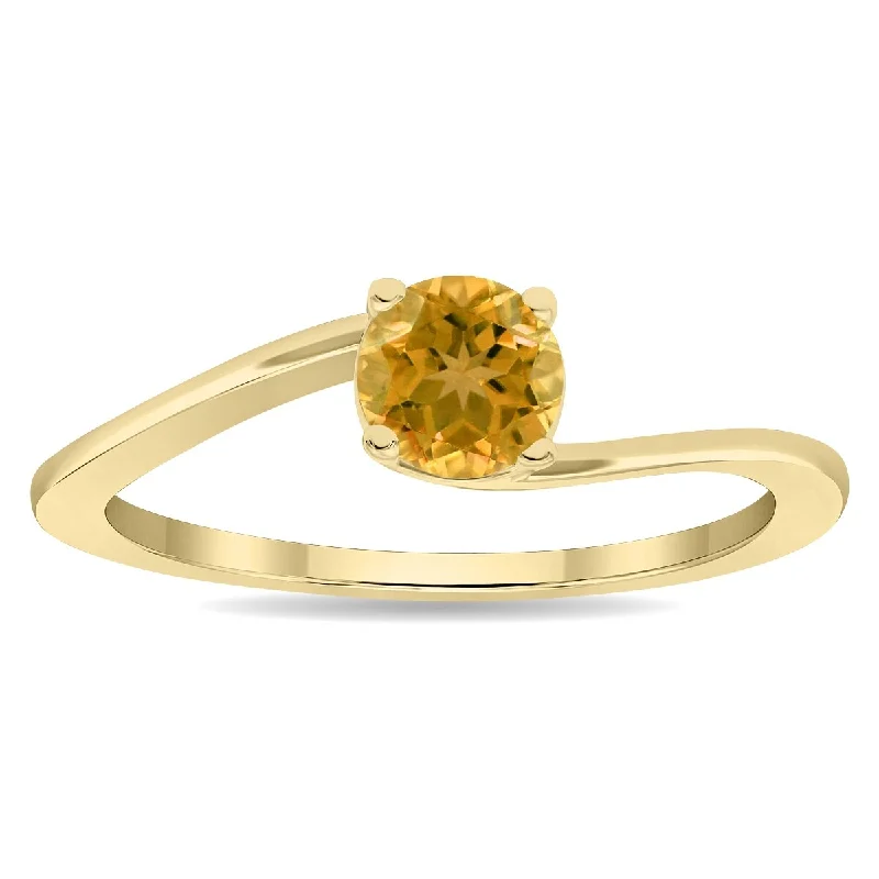 Women’s round diamond ring-Women's Round Shaped Solitaire Citrine Wave Ring in 10K Yellow Gold