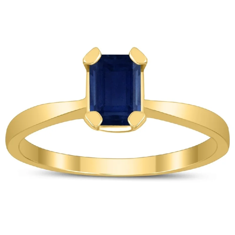 Women’s classic ring-Emerald Shaped 6X4MM Sapphire Solitaire Ring in 10K Yellow Gold