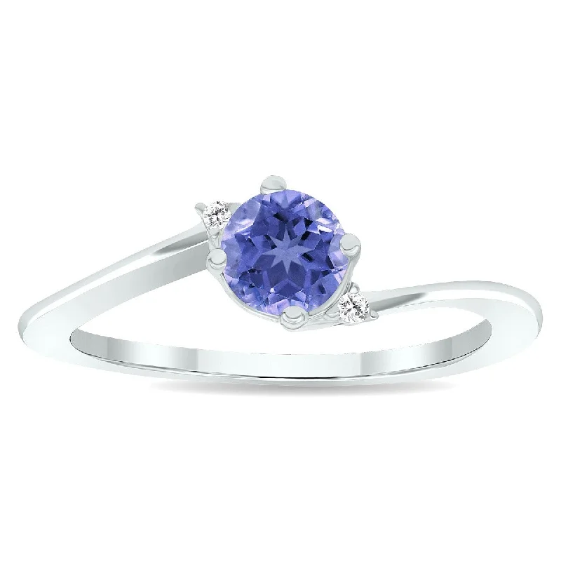 Women’s emerald and diamond ring-Women's Tanzanite and Diamond Wave Ring in 10K White Gold