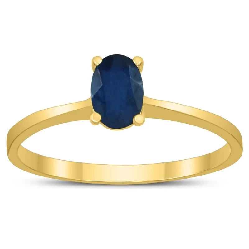 Women’s diamond ring-Oval Solitaire 6X4MM Sapphire Ring in 10K Yellow Gold