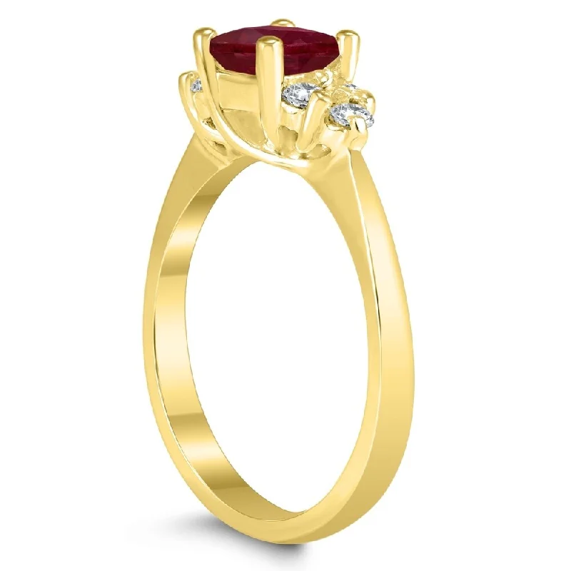 Women’s vintage-inspired ring-Princess Cut 5X5MM Ruby and Diamond Duchess Ring in 10K Yellow Gold