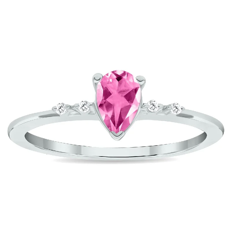 Women’s oval gemstone ring-Women's Pink Topaz and Diamond Sparkle Ring in 10K White Gold