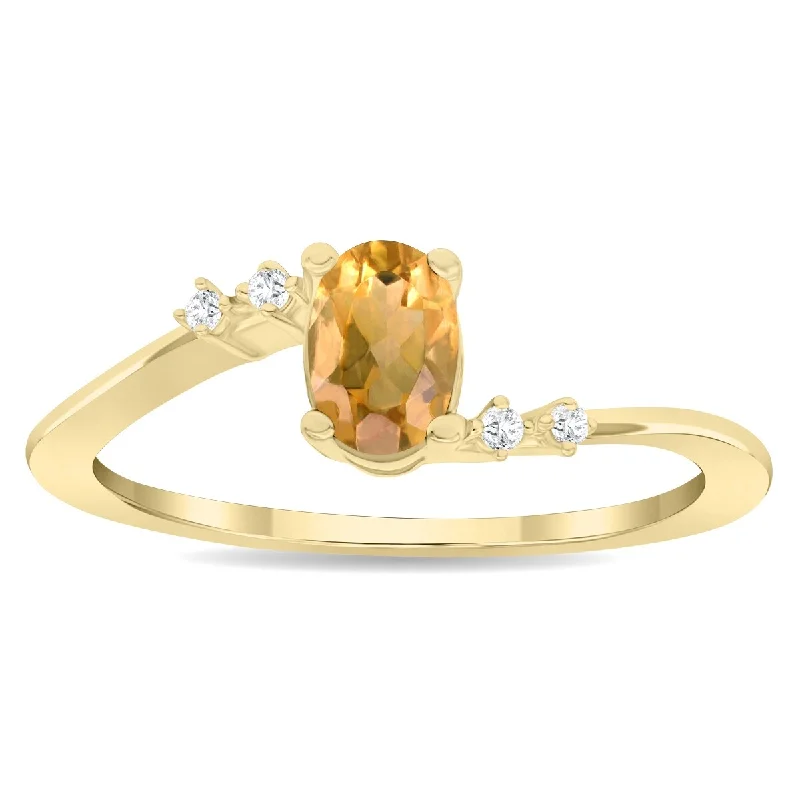 Women’s silver band ring-Women's Oval Shaped Citrine and Diamond Tierra Ring in 10K Yellow Gold