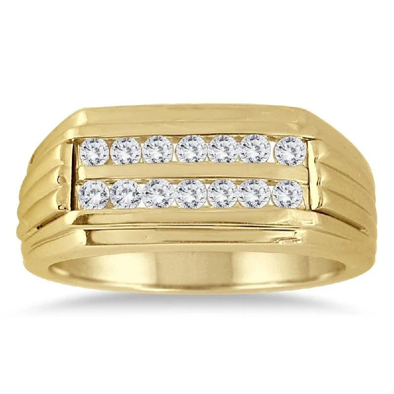 Women’s ruby ring-1/2 Carat TW Diamond Men's Double Row Channel Set Ring in 10K Yellow Gold