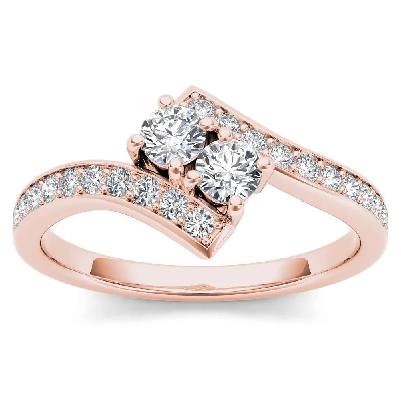 Women’s fancy ring-De Couer 14k Rose Gold 3/4ct TDW Diamond Two-Stone Ring - Pink