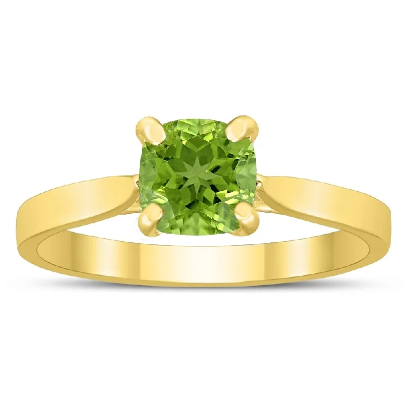 Women’s silver band ring-Square Princess Cut 6MM Peridot Solitaire Ring in 10K Yellow Gold