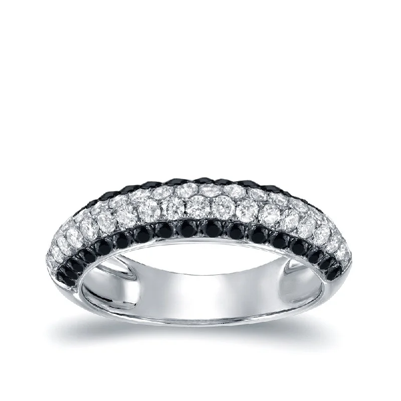 Women’s wedding ring with diamonds-Auriya Multi-Row Pave Black and White Diamond Ring 3/4ct TDW 14k White Gold