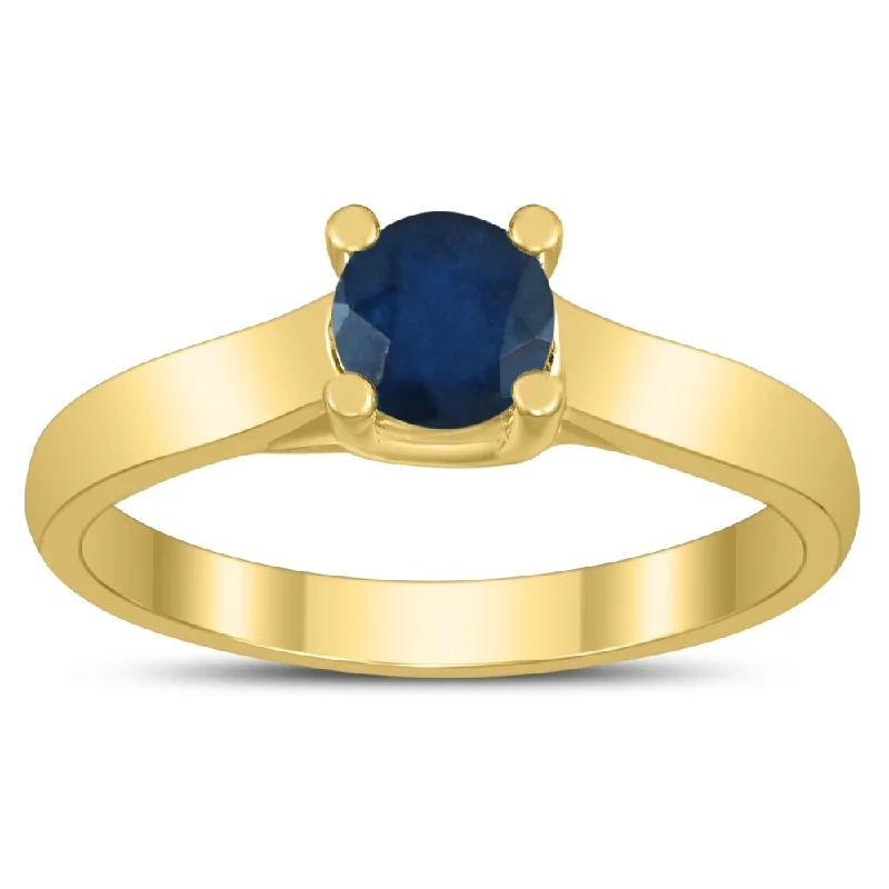 Women’s chunky ring-Round 5MM Sapphire Cathedral Solitaire Ring in 10K Yellow Gold