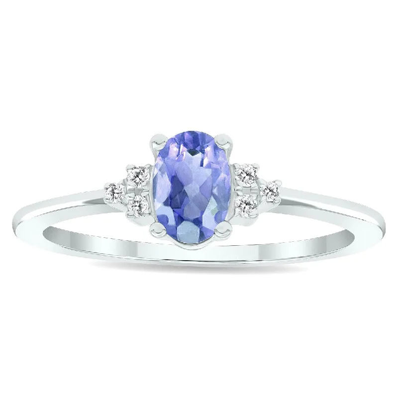 Women’s large ring-Women's Tanzanite and Diamond Half Moon Ring in 10K White Gold