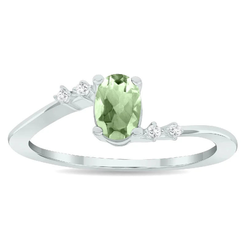 Women’s emerald and diamond ring-Women's Green Amethyst and Diamond Tierra Ring in 10K White Gold