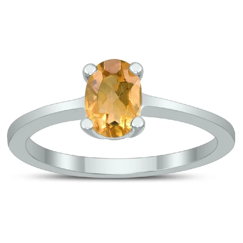 Women’s statement ring-Oval Solitaire 7X5MM Citrine Ring in 10K White Gold