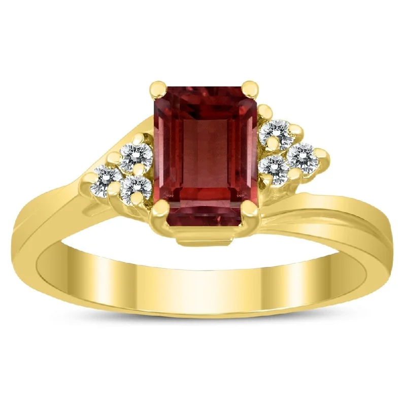 Women’s designer engagement ring-7X5MM Garnet and Diamond Twist Ring in 10K Yellow Gold