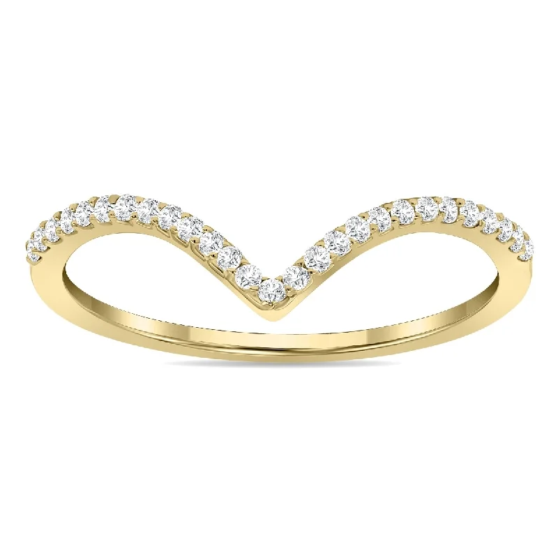 Women’s engraved wedding ring-Marquee 1/8 Carat Diamond V Ring in 14K Yellow Gold